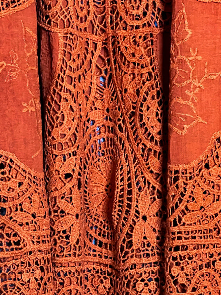GRACEFUL BEAUTY 100% COTTON CROCHET LACE TUNIC IN RUST