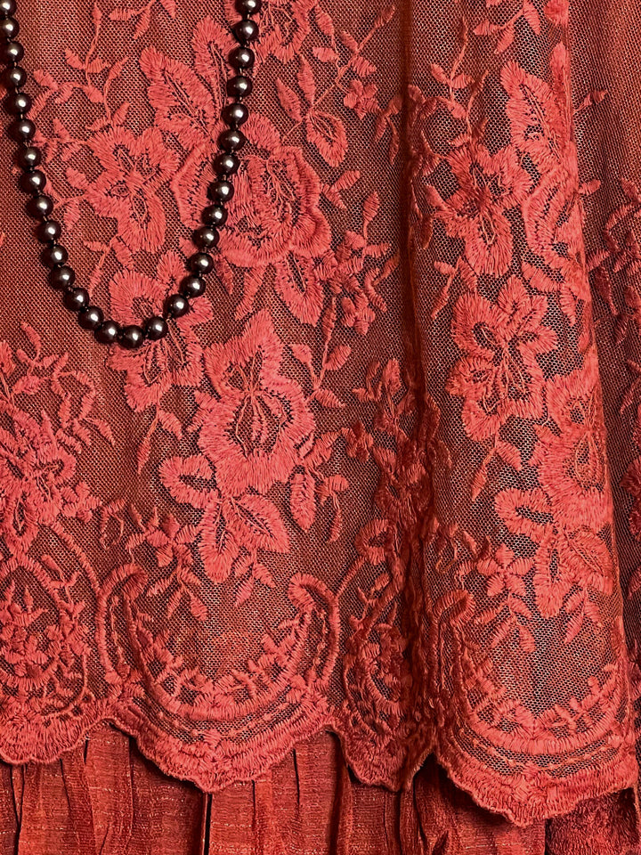 ADMIRE YOUR BEAUTY EMBROIDERED LACE DRESS IN RUST