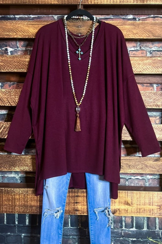 FOREVER PERFECTLY SIMPLE & OVERSIZED DARK BURGUNDY T-TUNIC---------SALE