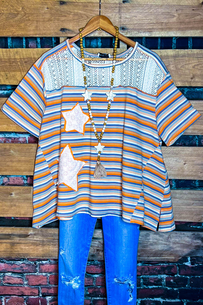 A WONDERFUL SURPRISE STAR PATCH TOP IN BEIGE & YELLOW