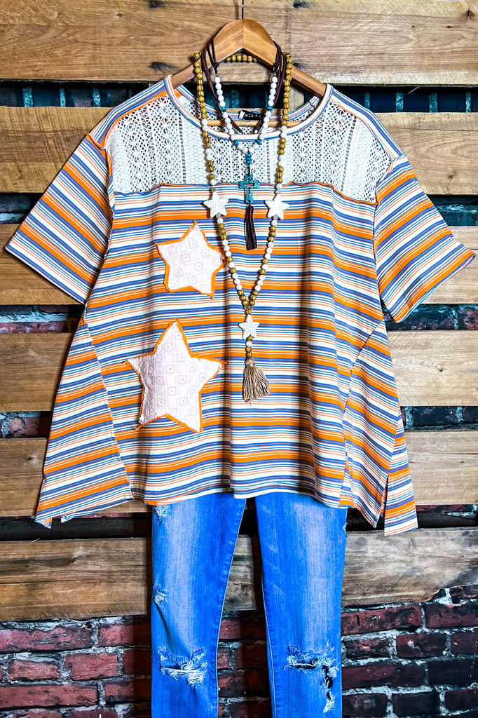 A WONDERFUL SURPRISE STAR PATCH TOP IN BEIGE & YELLOW
