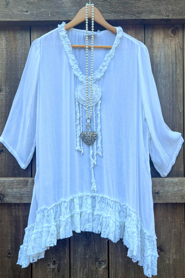 Light Spirit Vintage Shabby Cotton Tunic - Off White