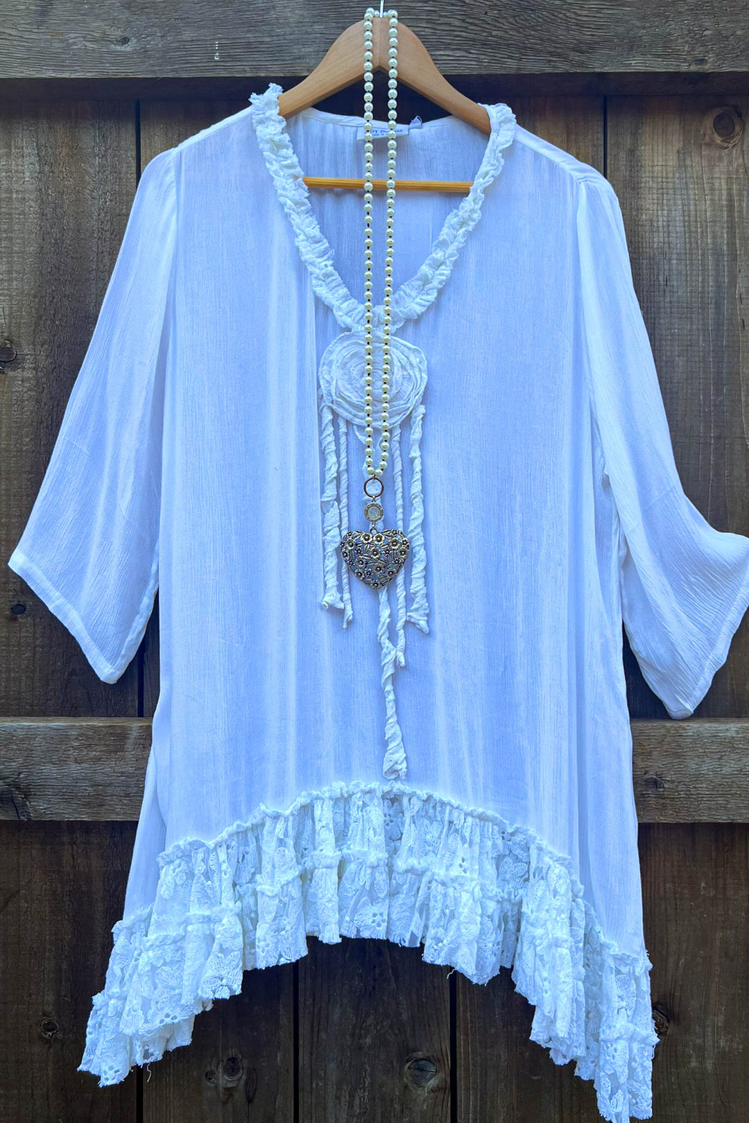 Light Spirit Vintage Shabby Cotton Tunic - Off White