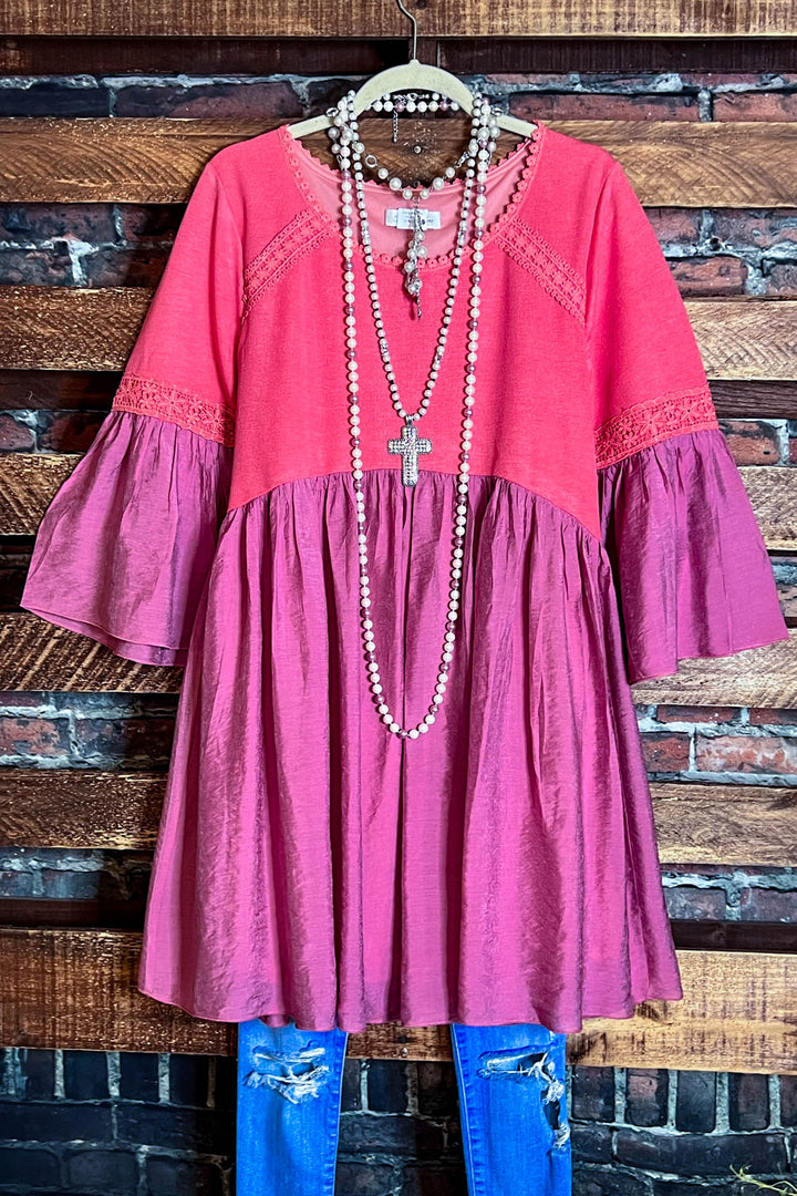 AS CUTE AS THEY COME CORAL & MAUVE TUNIC