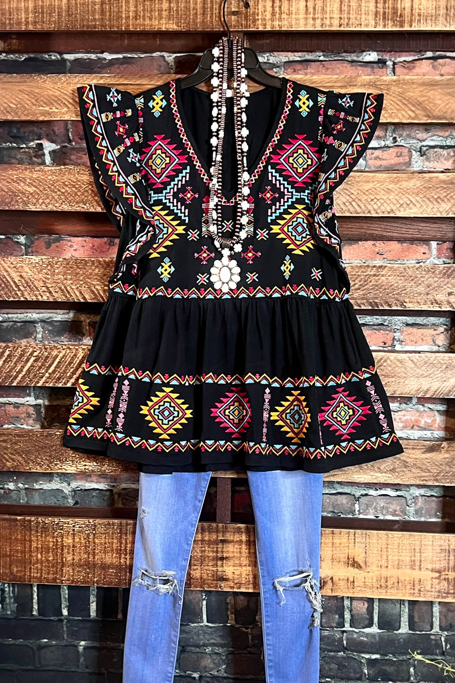 MY HEART IS YOURS BLACK & MULTI COLOR EMBROIDERED BLOUSE