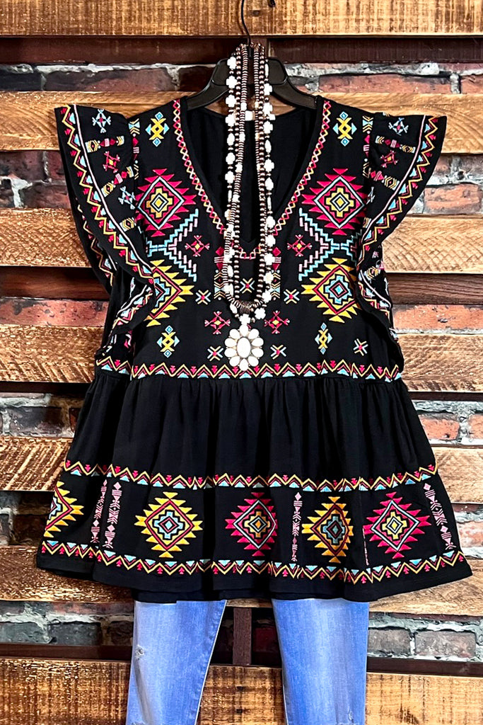 MY HEART IS YOURS BLACK & MULTI COLOR EMBROIDERED BLOUSE