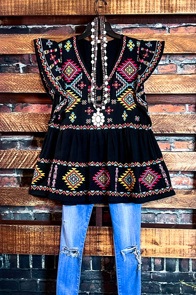 MY HEART IS YOURS BLACK & MULTI COLOR EMBROIDERED BLOUSE