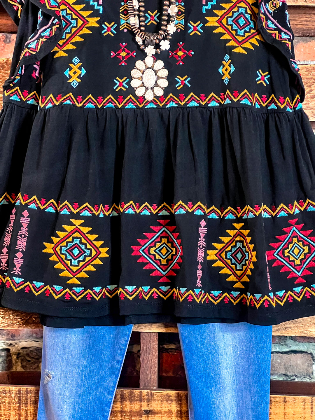 MY HEART IS YOURS BLACK & MULTI COLOR EMBROIDERED BLOUSE