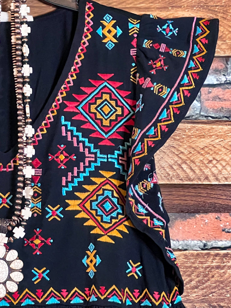 MY HEART IS YOURS BLACK & MULTI COLOR EMBROIDERED BLOUSE