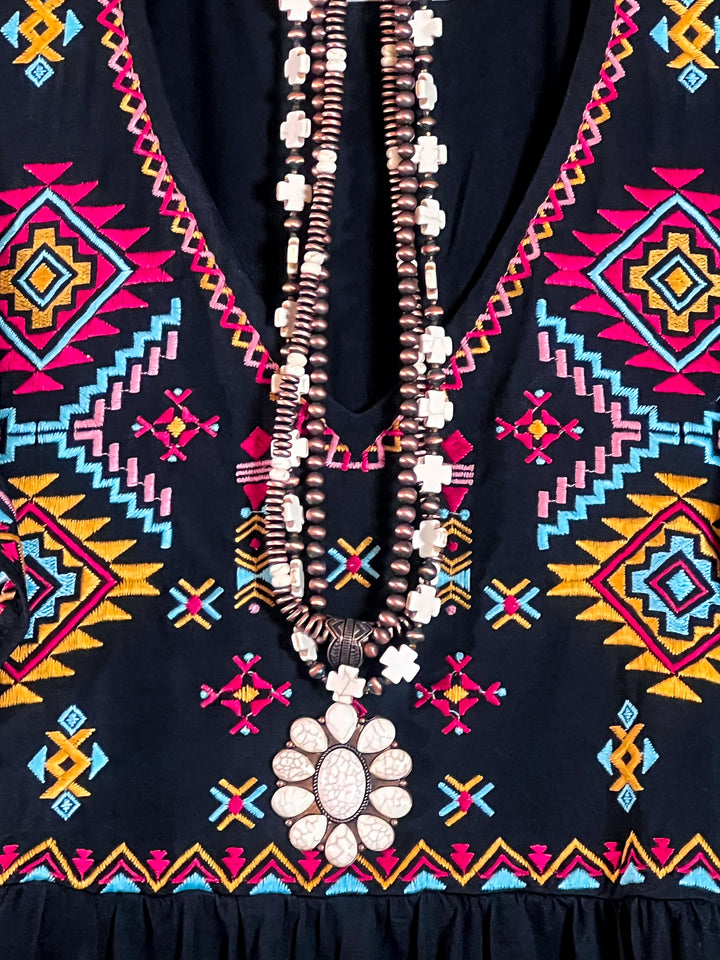 MY HEART IS YOURS BLACK & MULTI COLOR EMBROIDERED BLOUSE