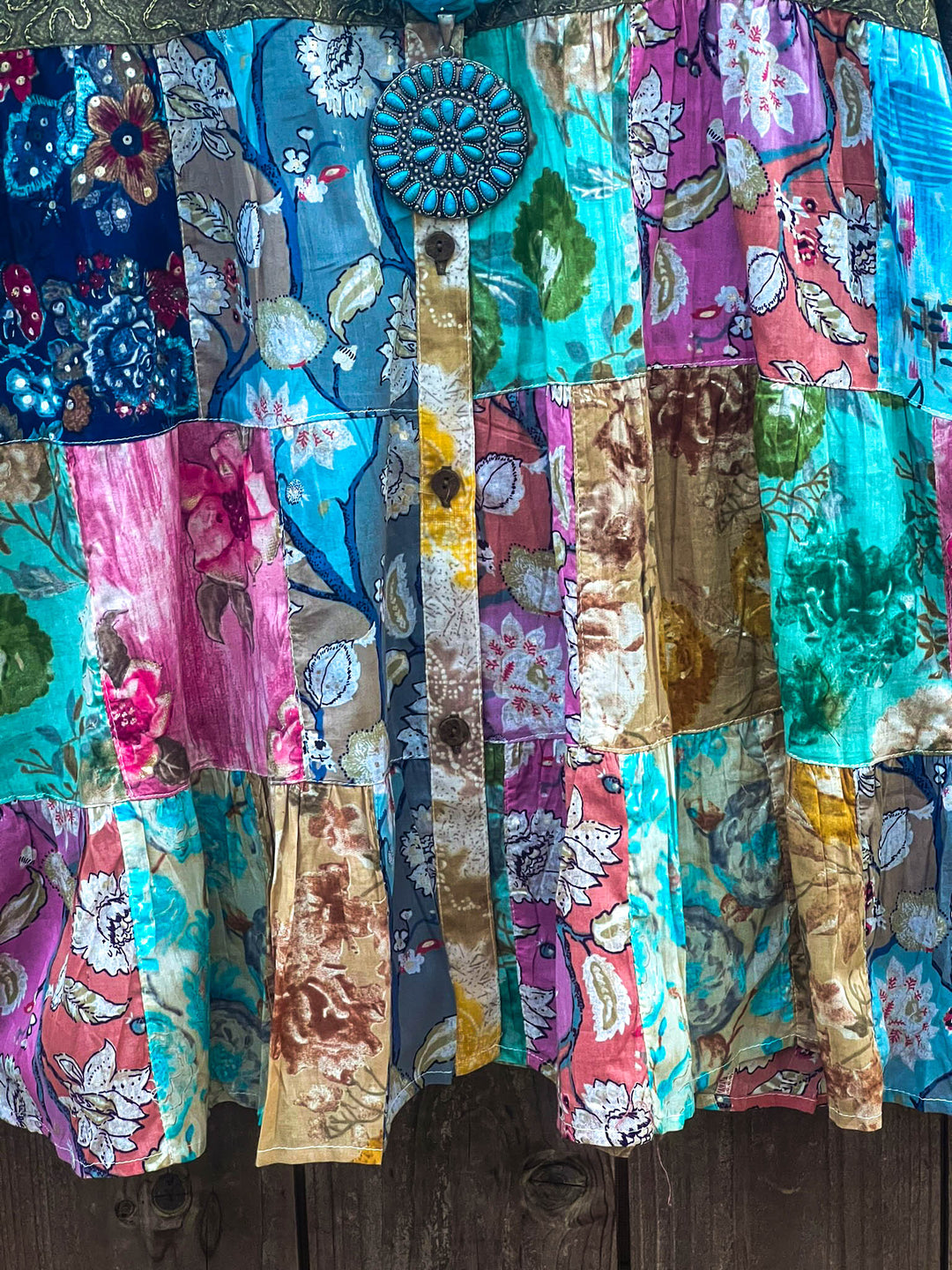 Patchwork Blossom Tunic Gravel & Multi-Color