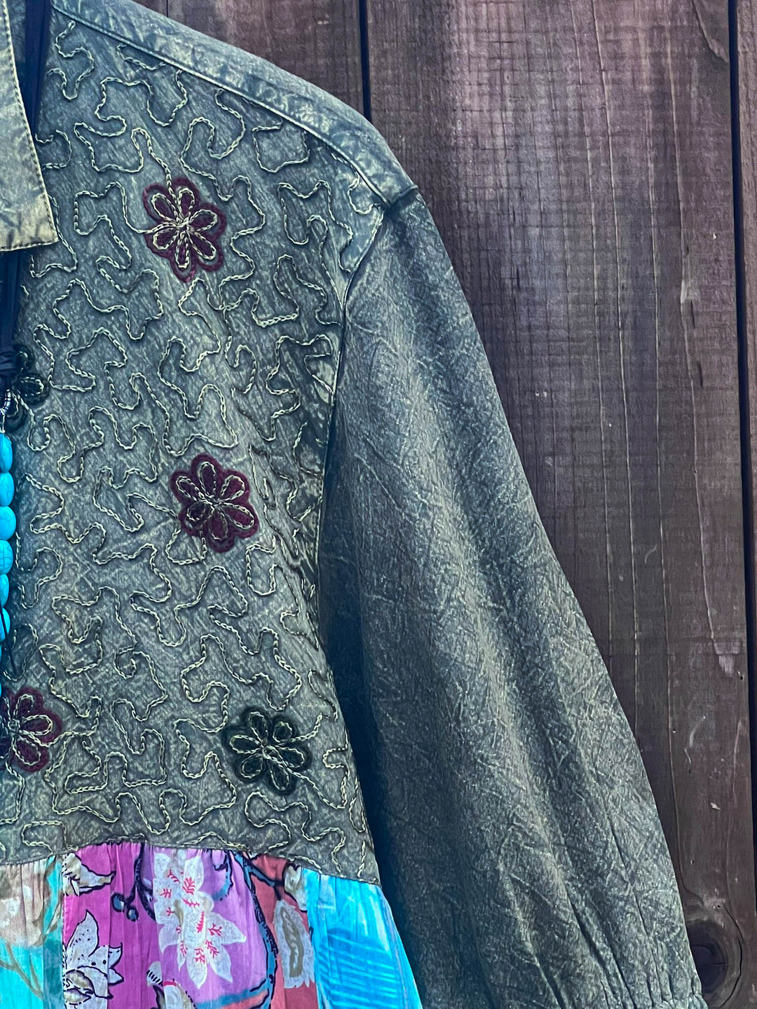 Patchwork Blossom Tunic Gravel & Multi-Color