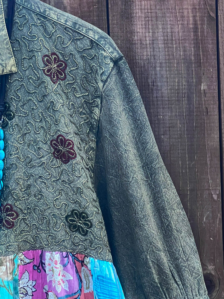 Patchwork Blossom Tunic Gravel & Multi-Color