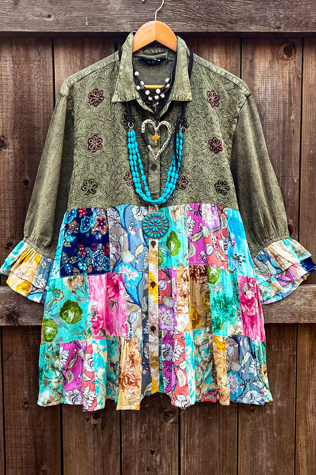 Patchwork Blossom Tunic Gravel & Multi-Color