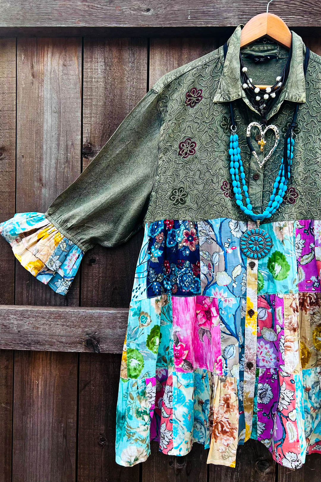 Patchwork Blossom Tunic Gravel & Multi-Color