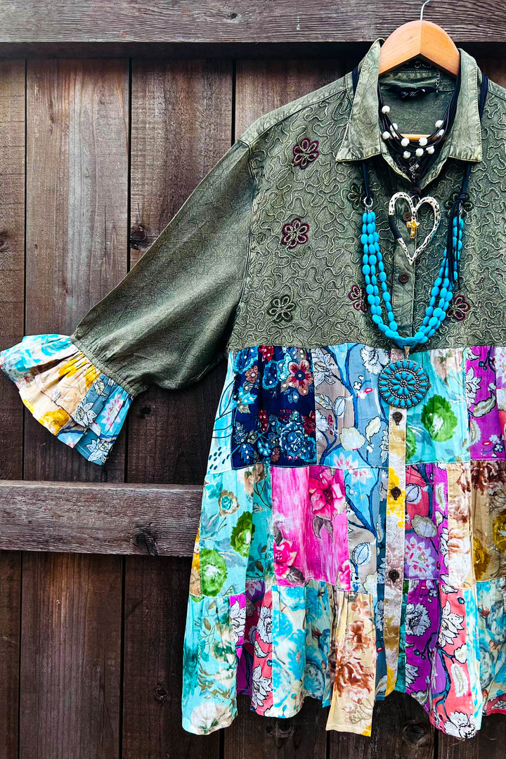 Patchwork Blossom Tunic Gravel & Multi-Color