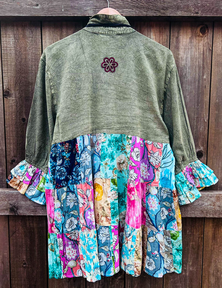 Patchwork Blossom Tunic Gravel & Multi-Color