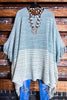 EVERYTHING YOU NEED BOUCLE RUANA TUNIC PONCHO IN BEIGE & BLUE