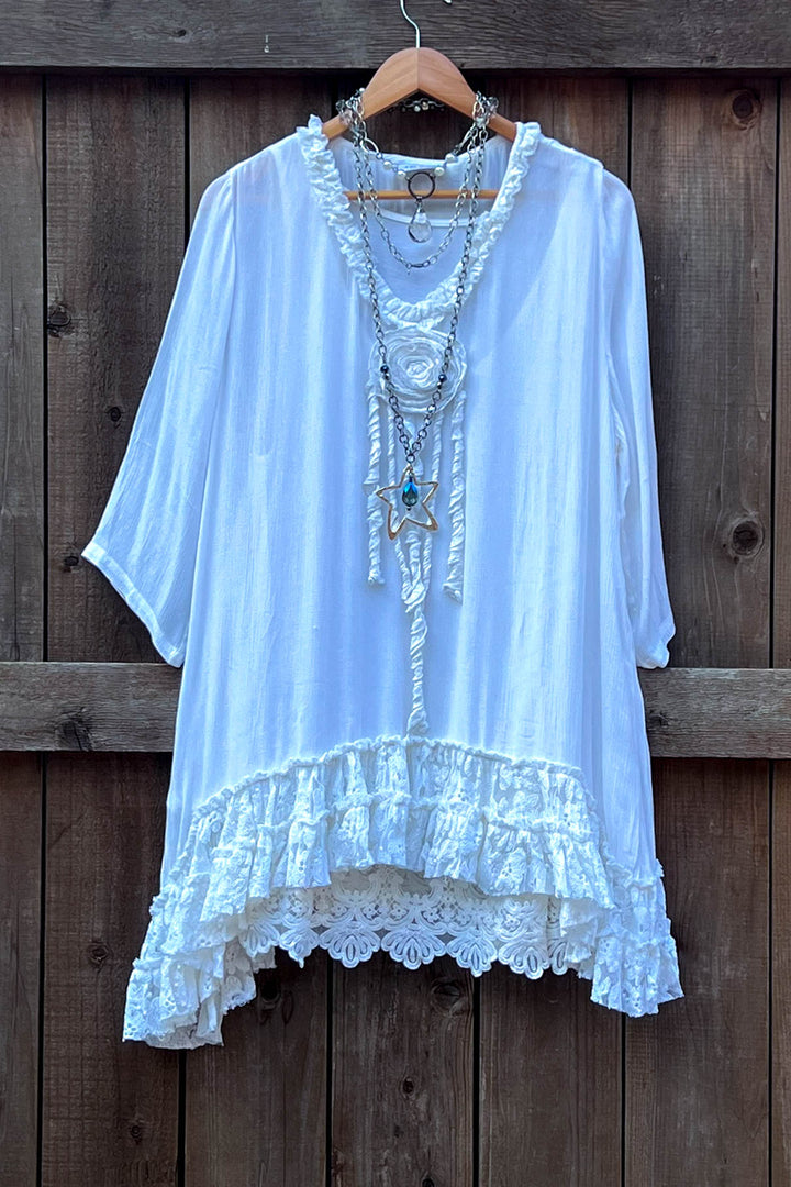 Light Spirit Vintage Shabby Cotton Tunic - Off White