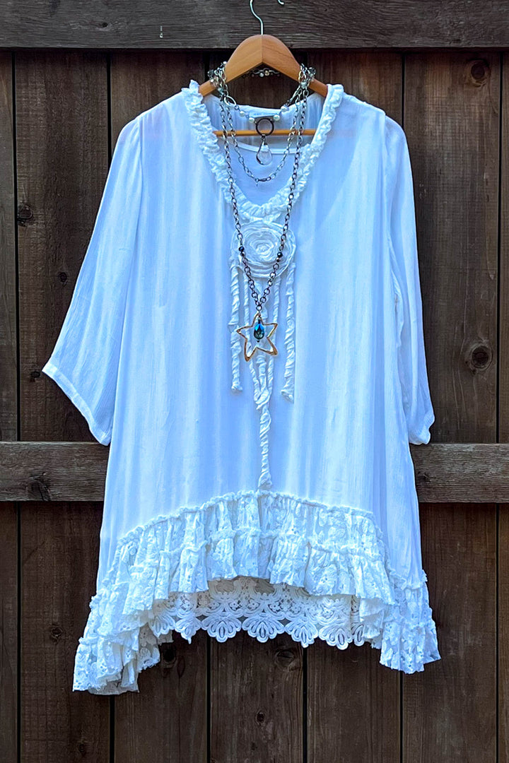 Light Spirit Vintage Shabby Cotton Tunic - Off White