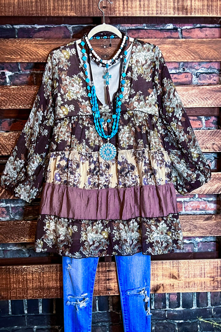 ROSEWOOD ROMANCE BABYDOLL TUNIC IN BROWM & MOCHA