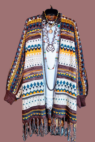 OCEAN OF LOVE PRETTY PRINT KIMONO IN IVORY & RUST----------SALE