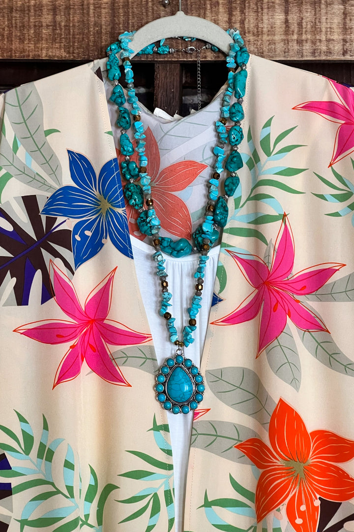 SEASIDE ESCAPE OVERSIZED FLORAL MULTI-COLOR KIMONO -------- SALE