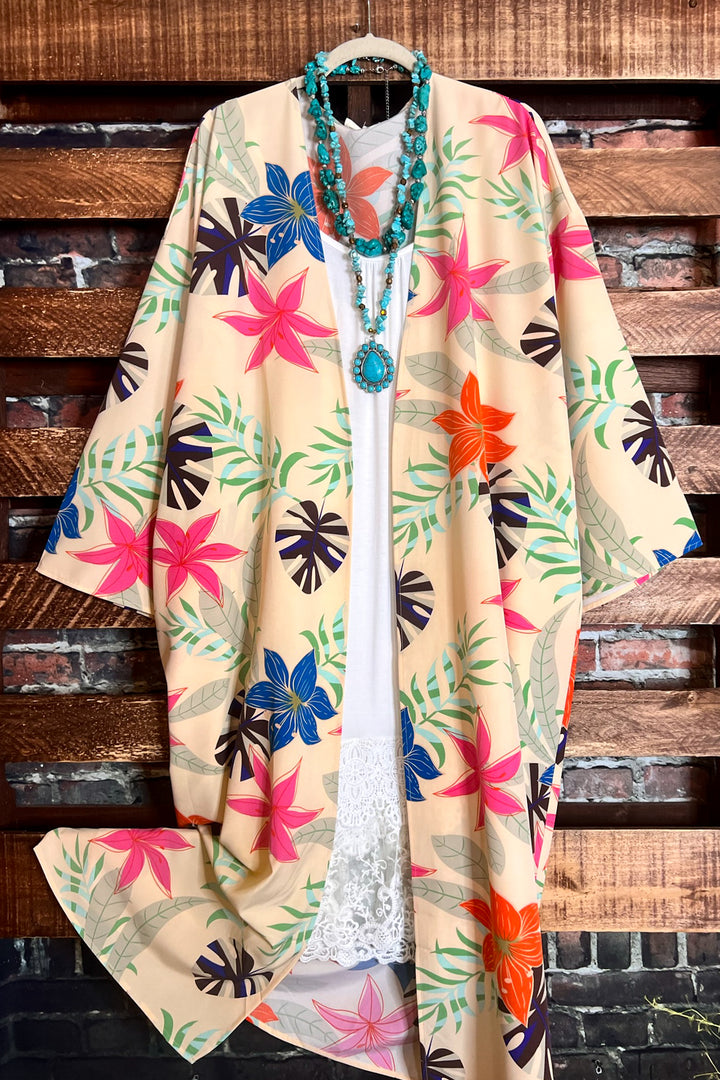 SEASIDE ESCAPE OVERSIZED FLORAL MULTI-COLOR KIMONO -------- SALE