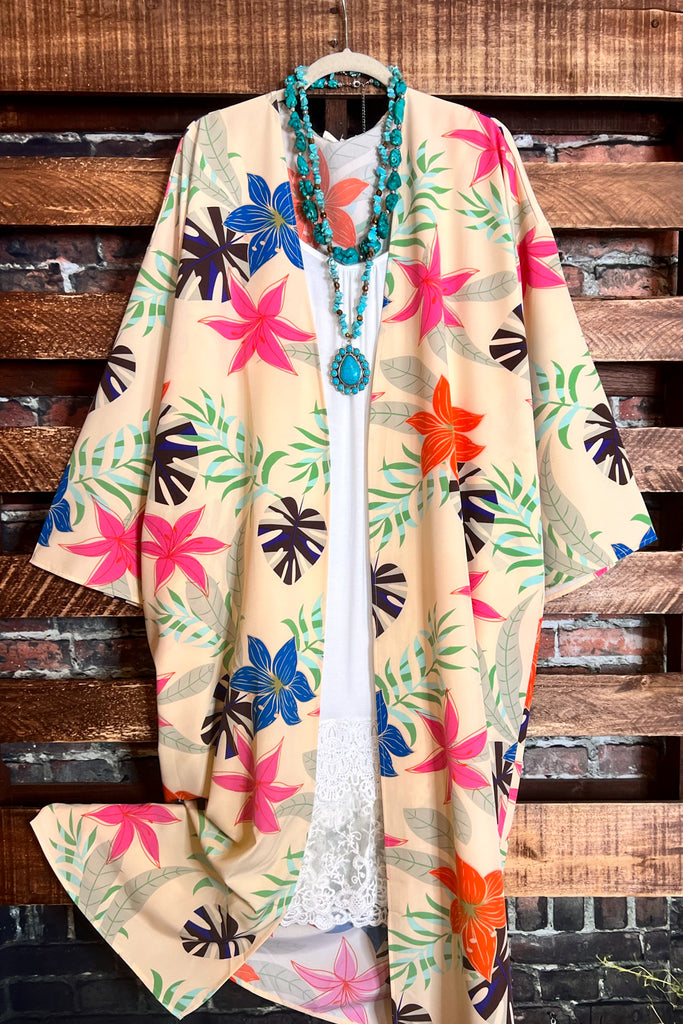 SEASIDE ESCAPE OVERSIZED FLORAL MULTI-COLOR KIMONO -------- SALE