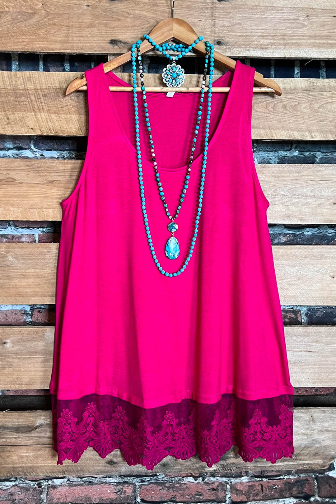 FULL OF GRACE LACE SLIP DRESS EXTENDER TOP IN ELETRIC MAGENTA