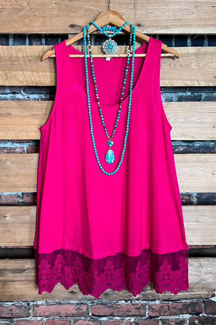 FULL OF GRACE LACE SLIP DRESS EXTENDER TOP IN ELETRIC MAGENTA