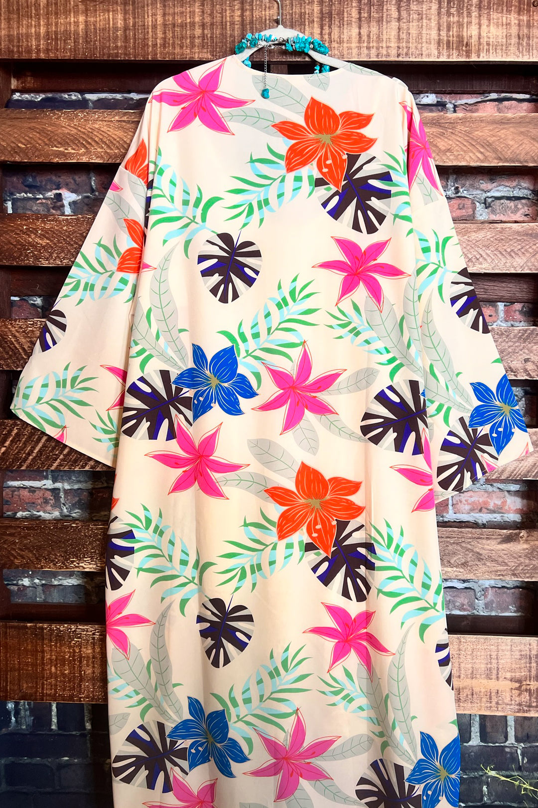 SEASIDE ESCAPE OVERSIZED FLORAL MULTI-COLOR KIMONO -------- SALE