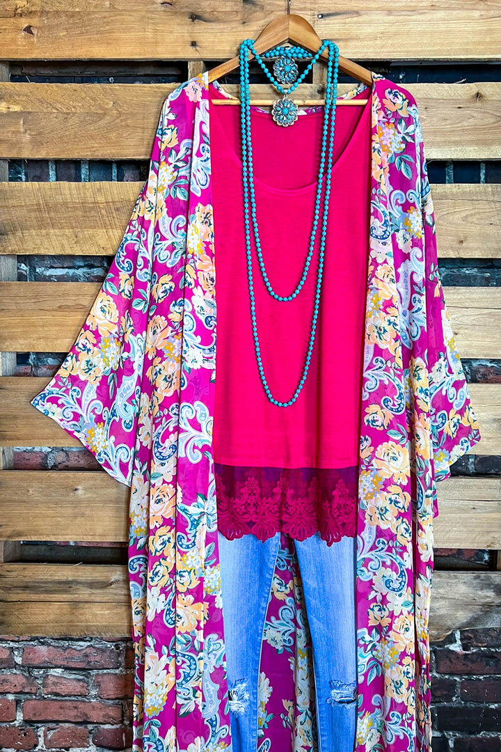 Vacation Resort  Floral Pink Maxi Kimono-------Sale