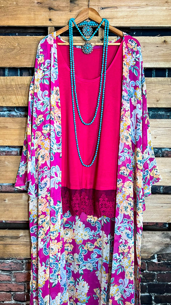 Living My Best Life Floral Pink Maxi Kimono