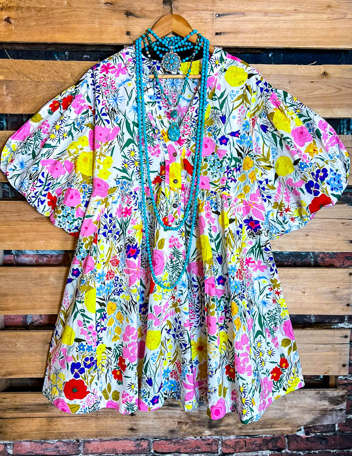 Sunny Days 100% Cotton Dress Floral Multi-Color