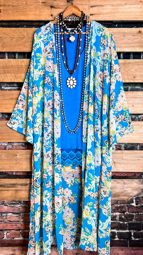 Living My Best Life Floral Turquoise Maxi Kimono