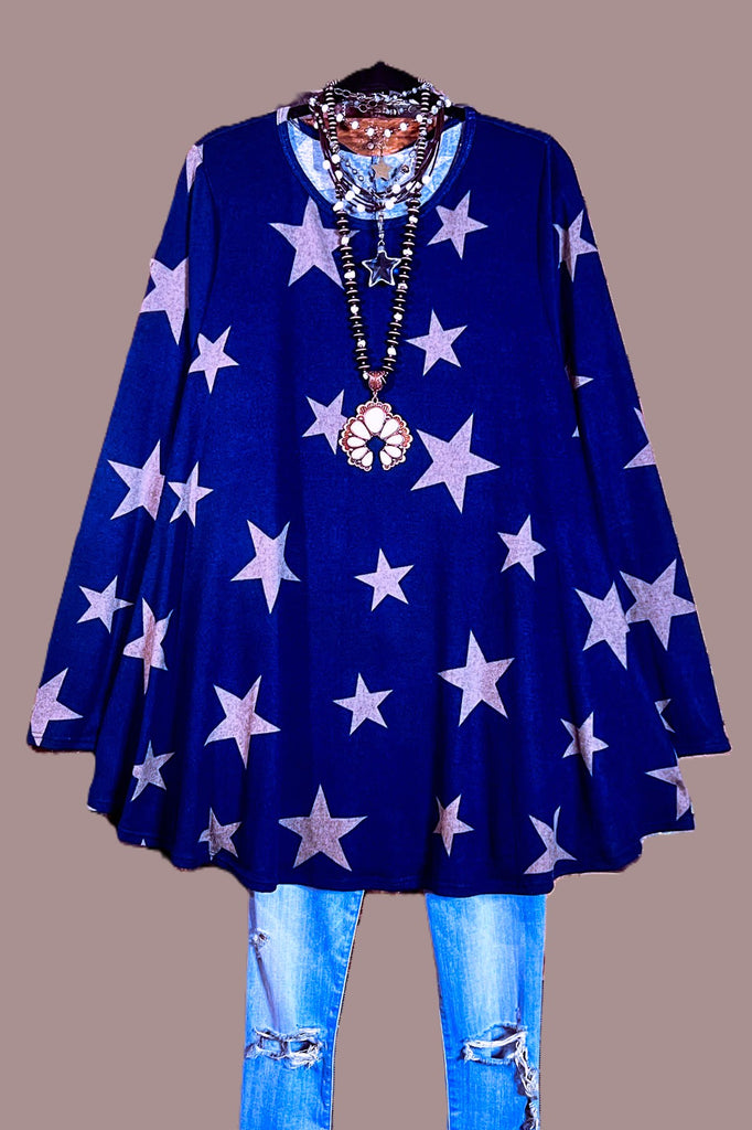 THE STARS JOURNEY SWEATER TUNIC 3X 4X 5X  IN NAVY BLUE