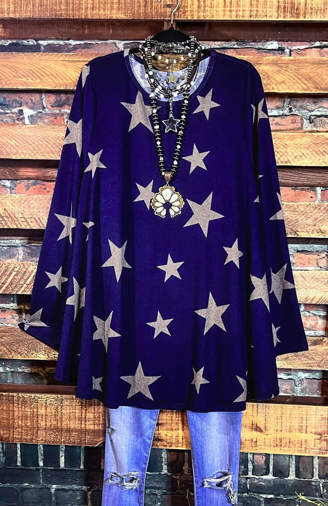 THE STARS JOURNEY SWEATER TUNIC 3X 4X 5X  IN NAVY BLUE