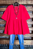 LET'S GO TO TOWN 100 % COTTON BABYDOLL TOP IN RED