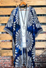BOHO VACATION ESCAPE NAVY BLUE TIE DYE EMBROIDERED KIMONO