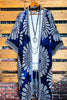 BOHO VACATION ESCAPE NAVY BLUE TIE DYE EMBROIDERED KIMONO