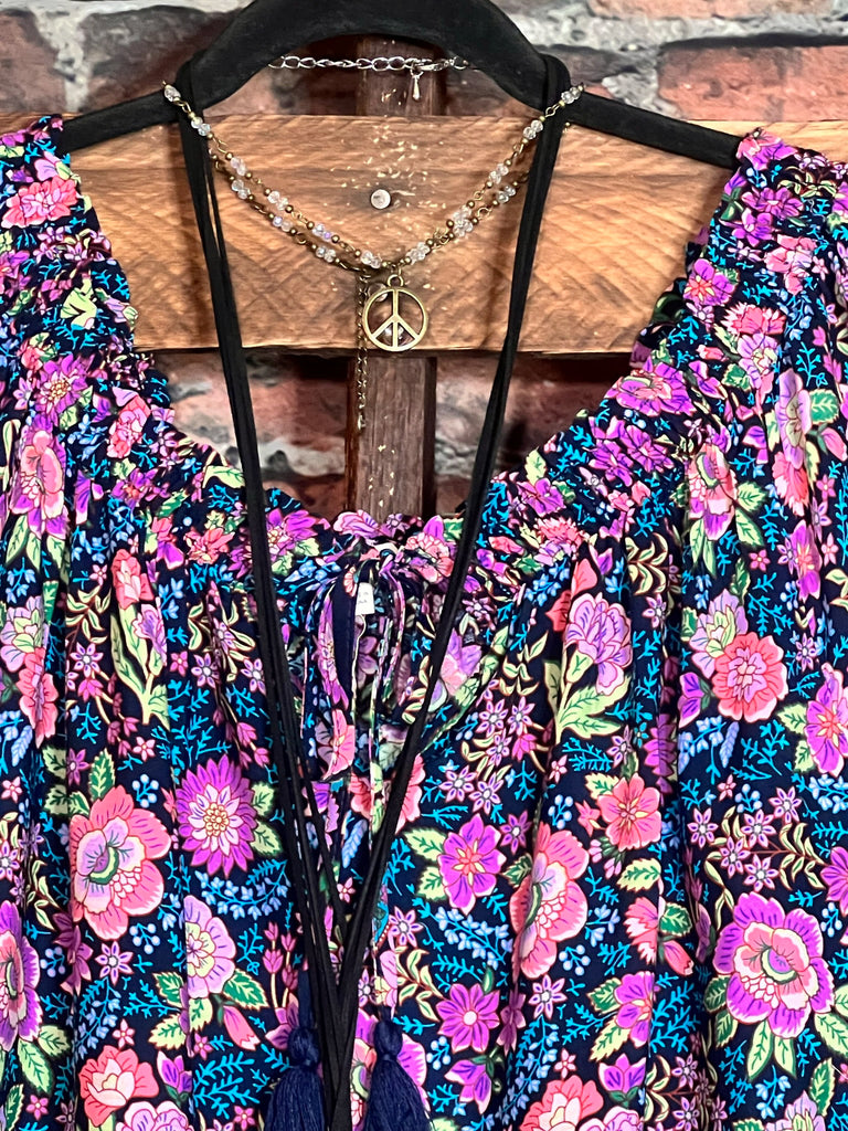 Looking Lovely Bohemian Tunic in Blueberry & Multi