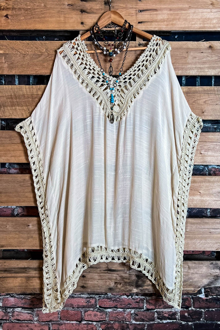 BOHO ARTISAN PEASANT TUNIC PONCHO IN BEIGE