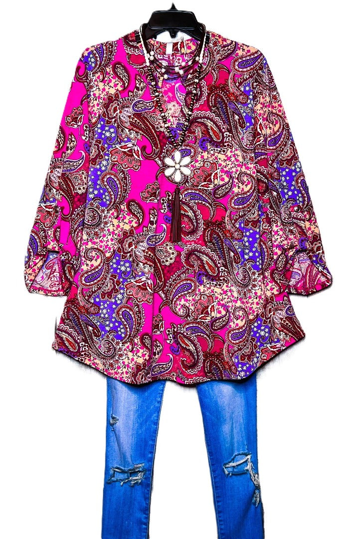 PLUS SIZE PAISLEY MAGENTA BLOUSE ------------ SALE