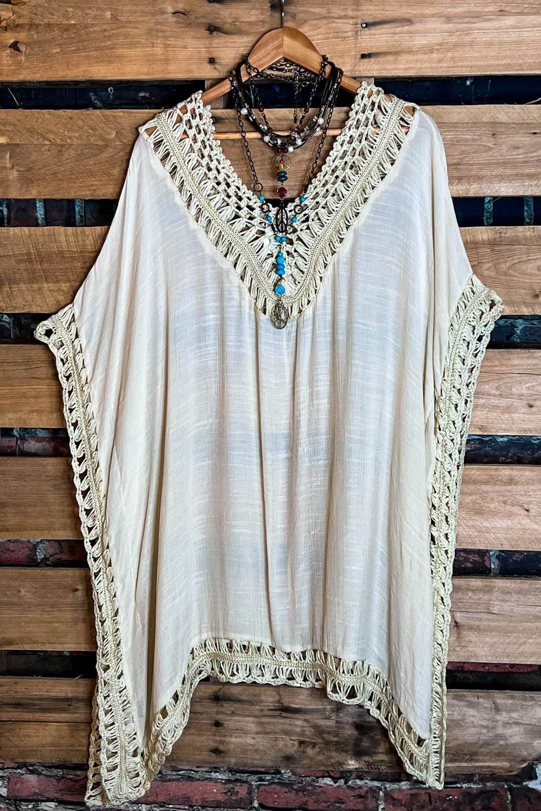 BOHO ARTISAN PEASANT TUNIC PONCHO IN BEIGE