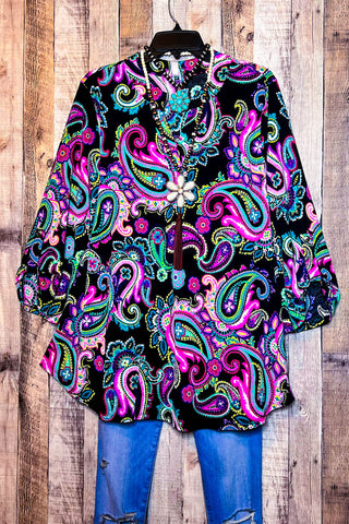 ABSOLUTELY UNFORGETTABLE SATIN SILK FLORAL BLOUSE IN MULTI-COLOR