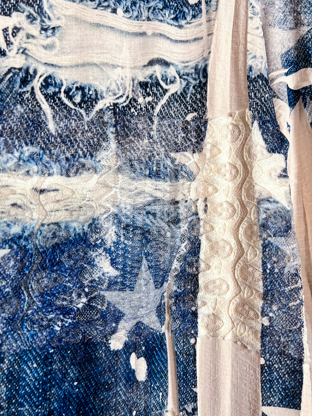 Queen Of Stars Comfort Lace Shirt Jacket In Beige & Blue Denim