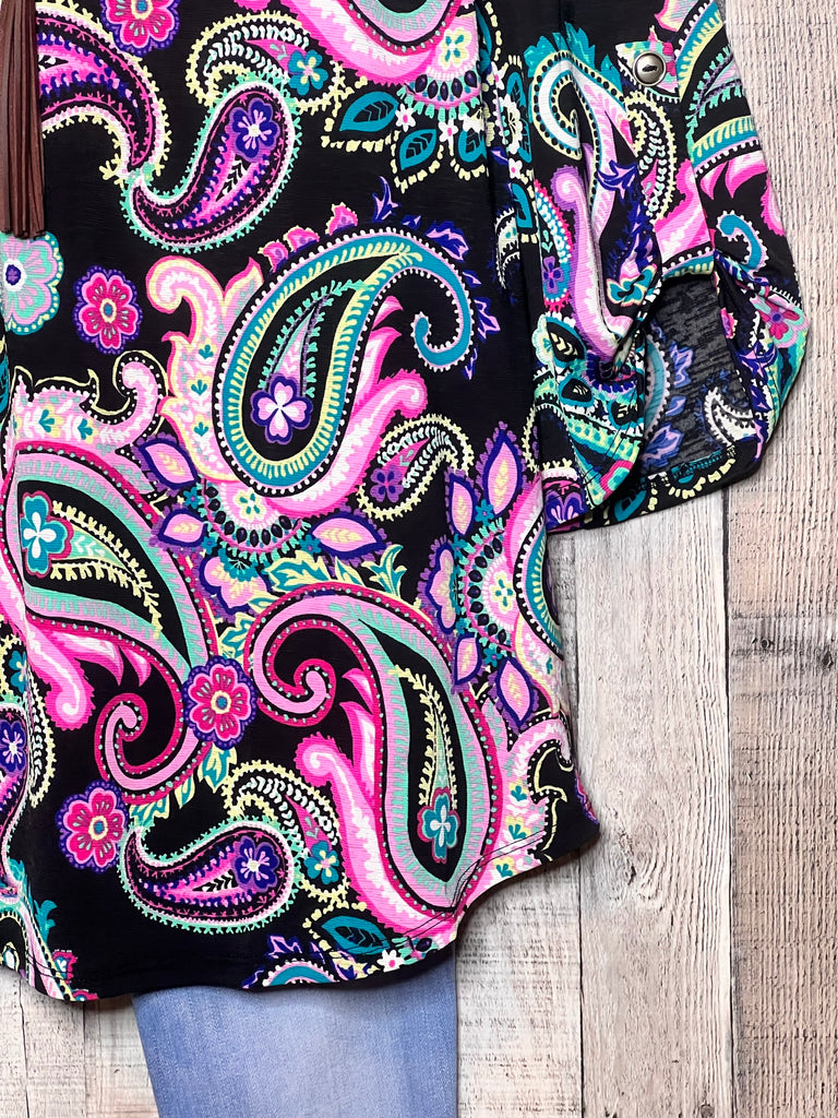 A Beautiful Radiance Paisley Print Blouse in Black & Multi-Color