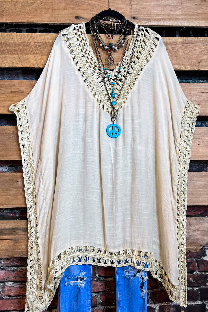 BOHO ARTISAN PEASANT TUNIC PONCHO IN BEIGE