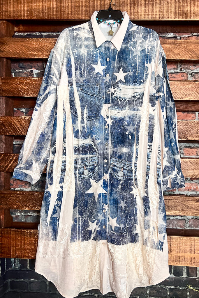 STARS ON WAY LACE JACKET OVERSIZED IN BEIGE & DENIM